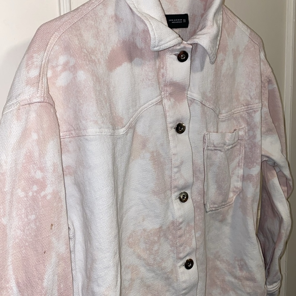 Zara XS Pink White Bleach Dye Button Up Denim Shirt - Picture 11 of 11